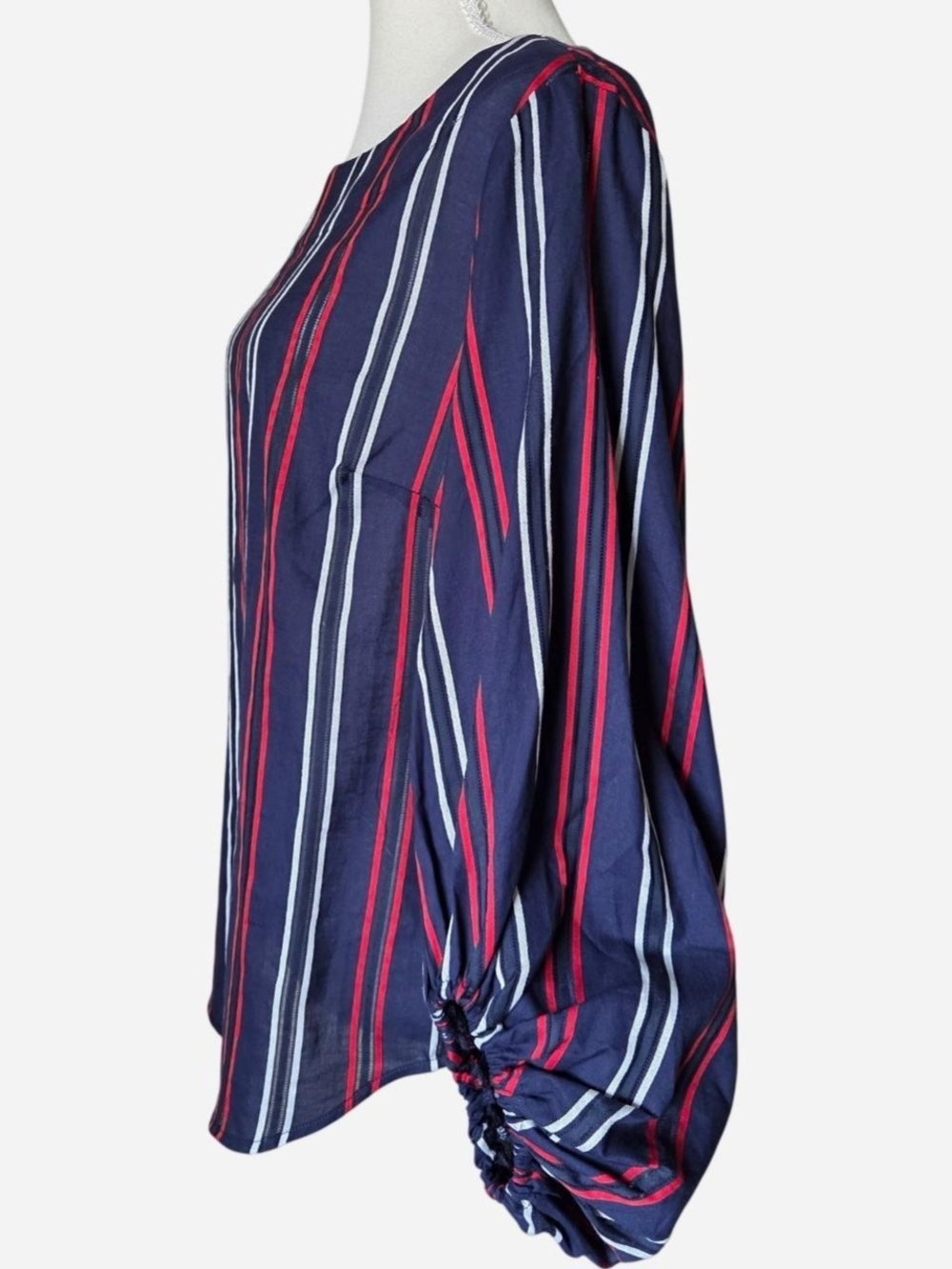 Cabi Flag Blouse Striped shirt with Balloon Sleeves Boho Americana Cotton size S